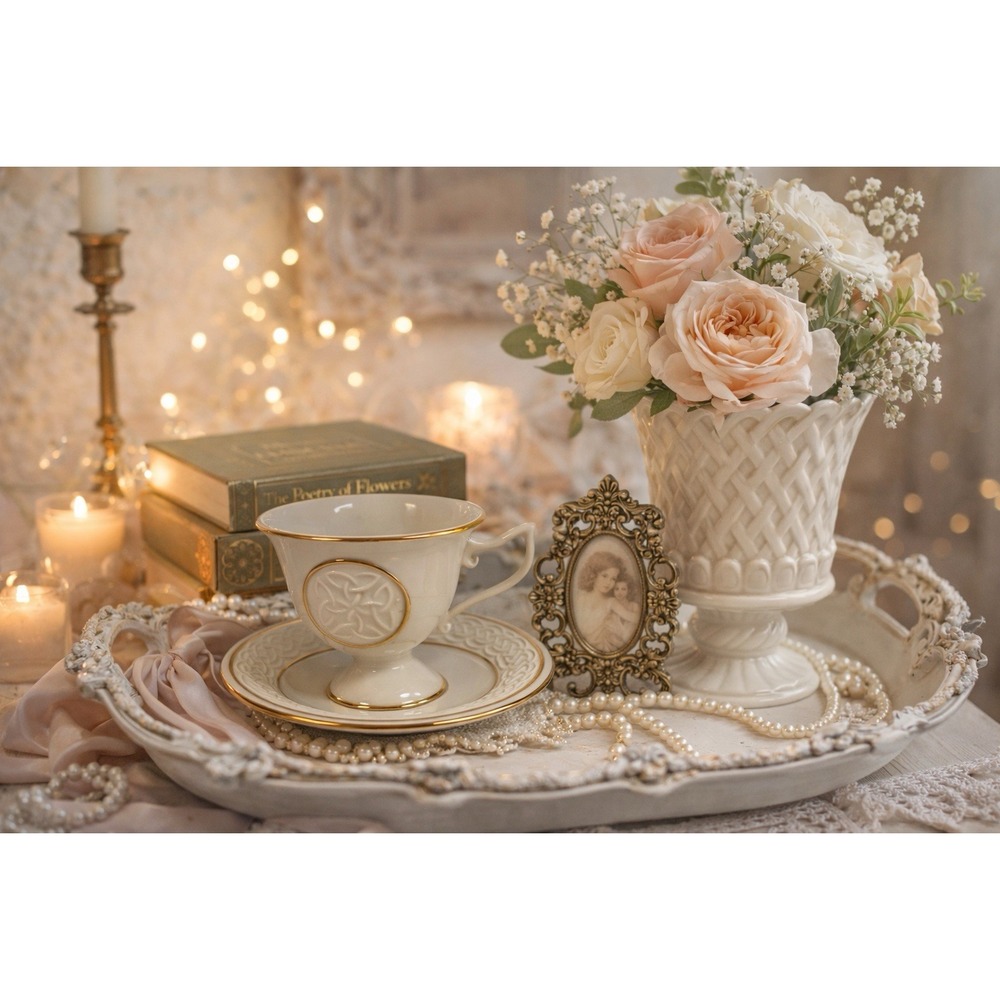 Lenox Irish Celtic Tea Cup Plus Lenox‎ Votive Candle Holder Illuminate Beautiful